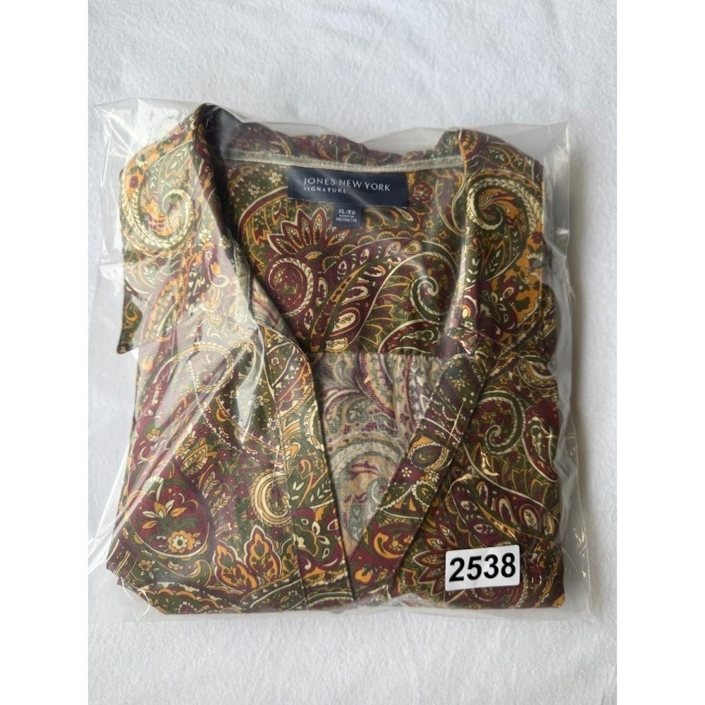 Jones New York Shirt Women XL Fall Colors Paisley Multicolor Cotton Boho V Neck - Picture 15 of 15